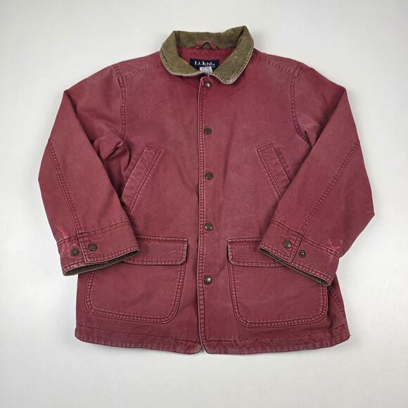 VTG L.L.Bean L.L.kids Jacket Youth Medium 10-12 Red Corduroy Collar Chore Coat - Picture 1 of 11